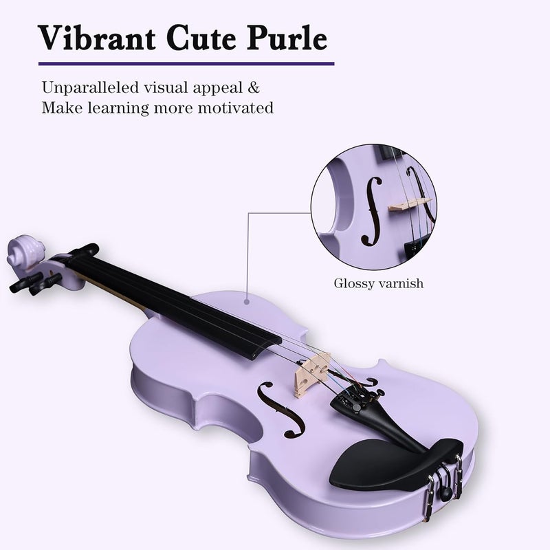 ADM Acoustic Violin for Kids Beginners,1/4 Size Acoustic Violin Fiddle for Teens Students Violin Starter Kit with Hard Case, Shoulder Rest, Bow, Violin Music Stand and Strings,Purple - Image 4
